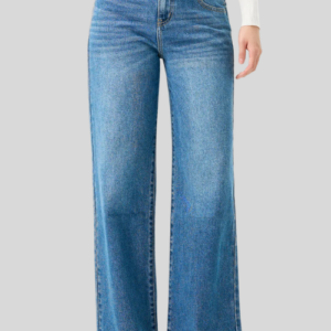 Blue jeans with diagonal waistband