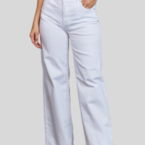 White high-waisted wide-leg jeans