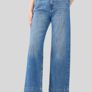 Women's blue wide-leg adjustable waist jeans